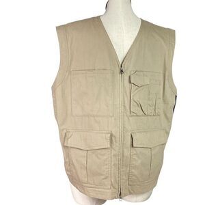 Duluth Trading Vest Mens XL Tan Utility Tradesman Full Zip Nylon Vented Pockets